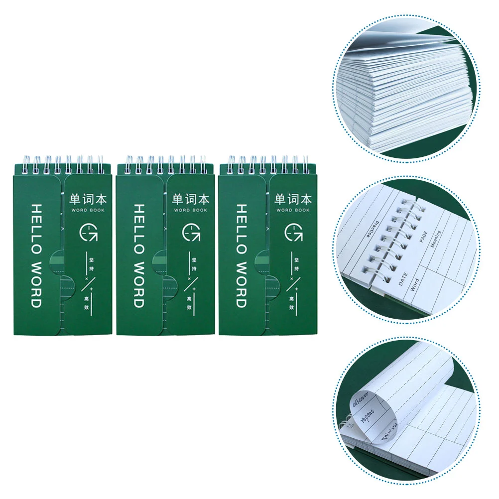 

3Pcs Vocabulary Notepads Students Writing Notepads English Memory Study Notepads (Green)