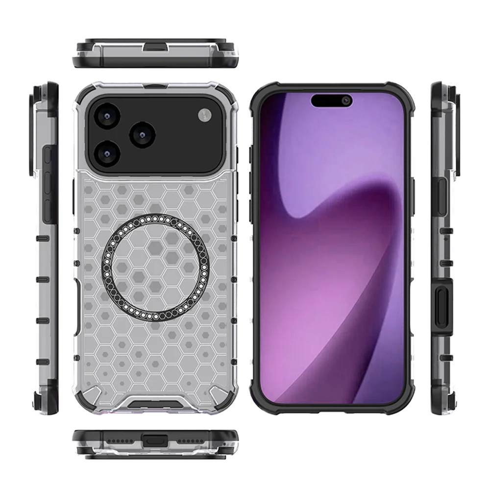 Роскошный прозрачный сотовый доспех с магнитным чехлом для iPhone 17, Air 16, 15, 14, 13, 12, 11 Pro Max 16E, противоударный защитный чехол-бампер (art.: 3920d00dee3fd) - 3920d00dee3fd