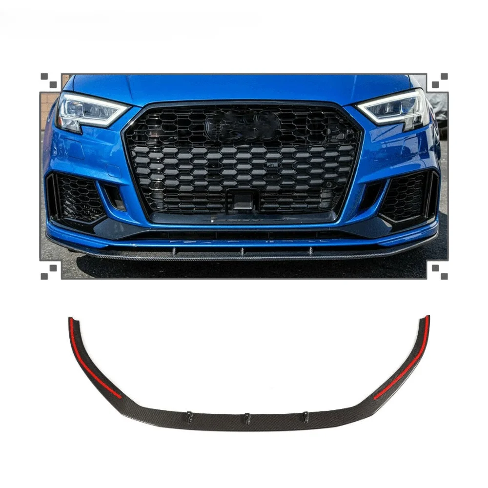 

Подходит для Audi RS3 седан 2017-2019 настоящий карбоновый передний бампер, спойлер, разветвители