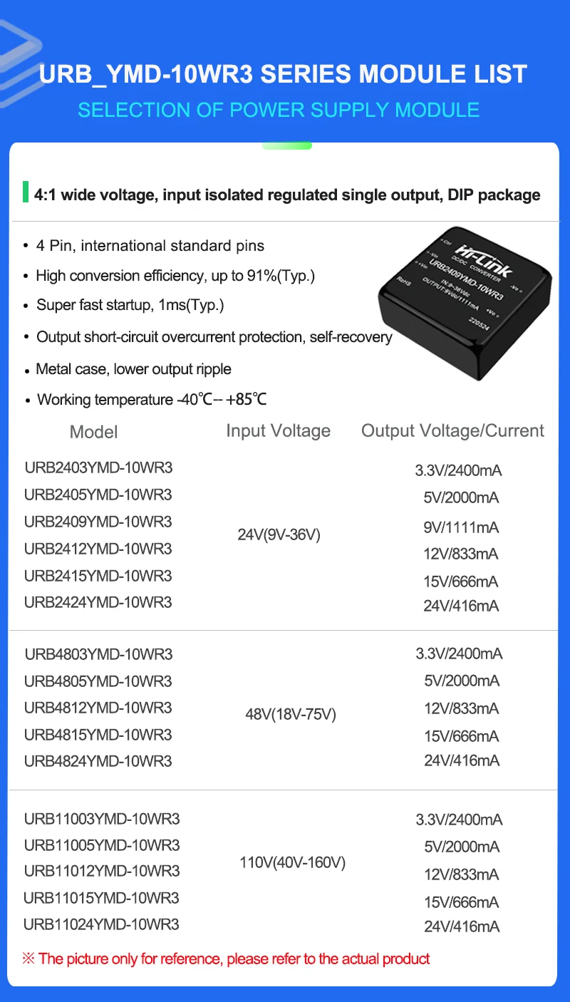 Фото Оригинальный изолированный DC-DC преобразователь Hi-Link VRB4812ZP-10WR3 10 Вт, вход 18-36 В, умные электронные компоненты №4