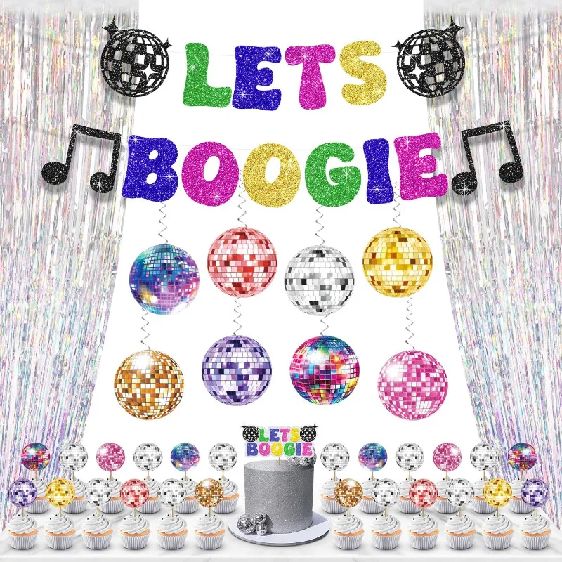 Украшения для дискотеки яркие баннеры с надписью Let Boogie стримеры мишура