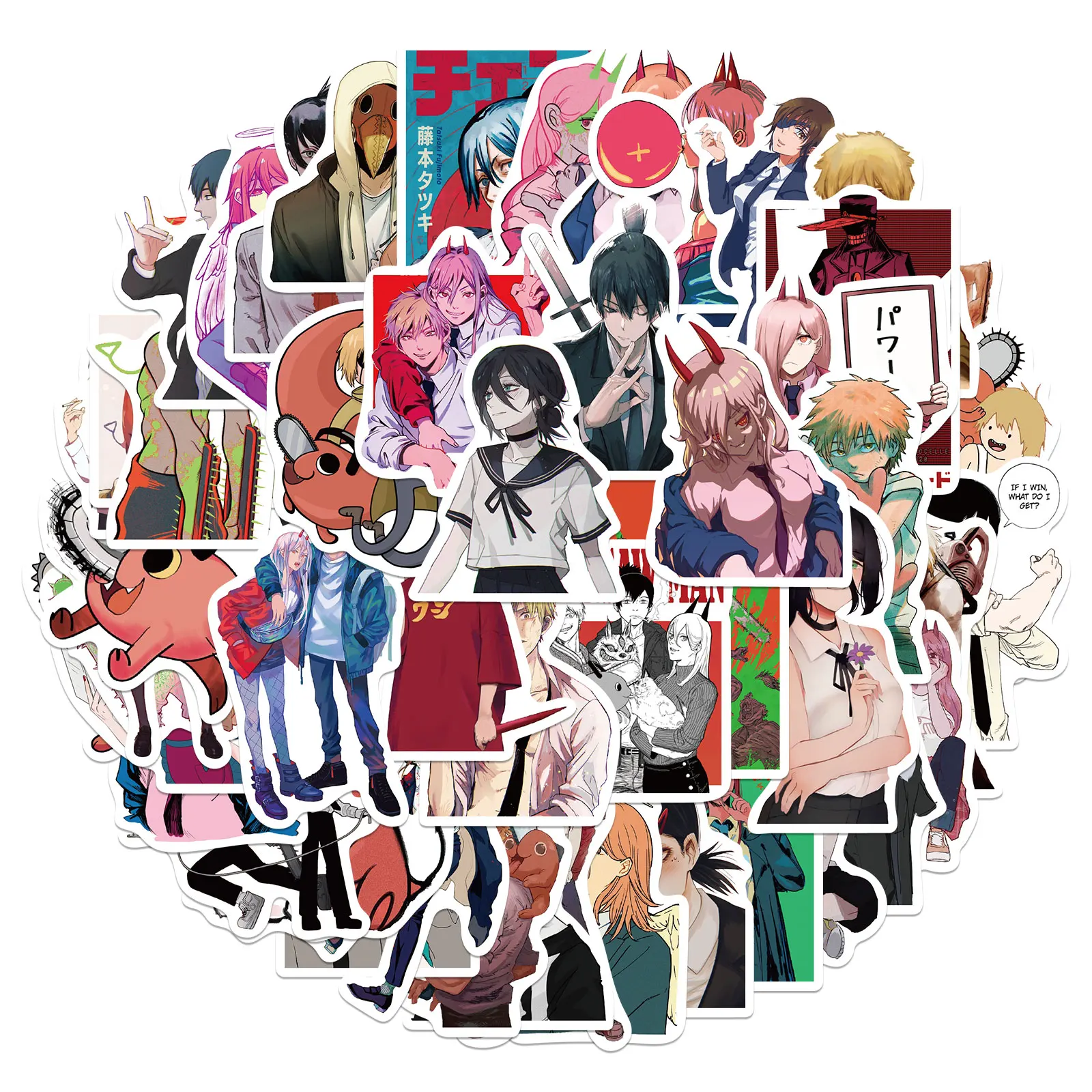 

25/50PCS Cartoon Stickers Chainsaw Man Mobile Phone Notebook Diary Skateboard Book Guitar Suitcase Decoration Sticker