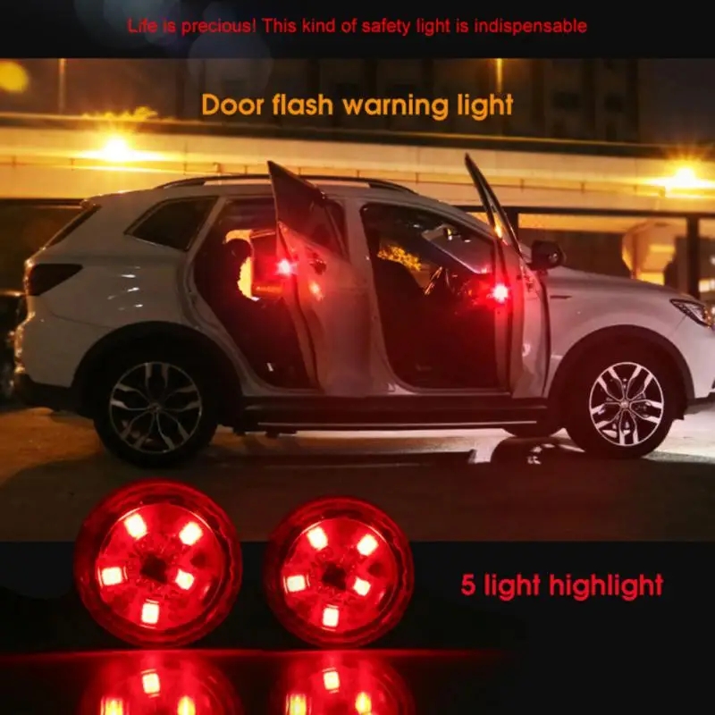 

2/4pcs Car 5LED Door Warning Light Modified Safety Anti-collision Anti-rear-end Light Flash Sensor Light Wiring-free Door Light