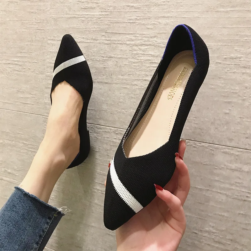 Woman Knit Pointed Shoes Women's Flat  Ballet  Soft Pregnant  Comfortable  Loafers Zapatos De Mujer 43