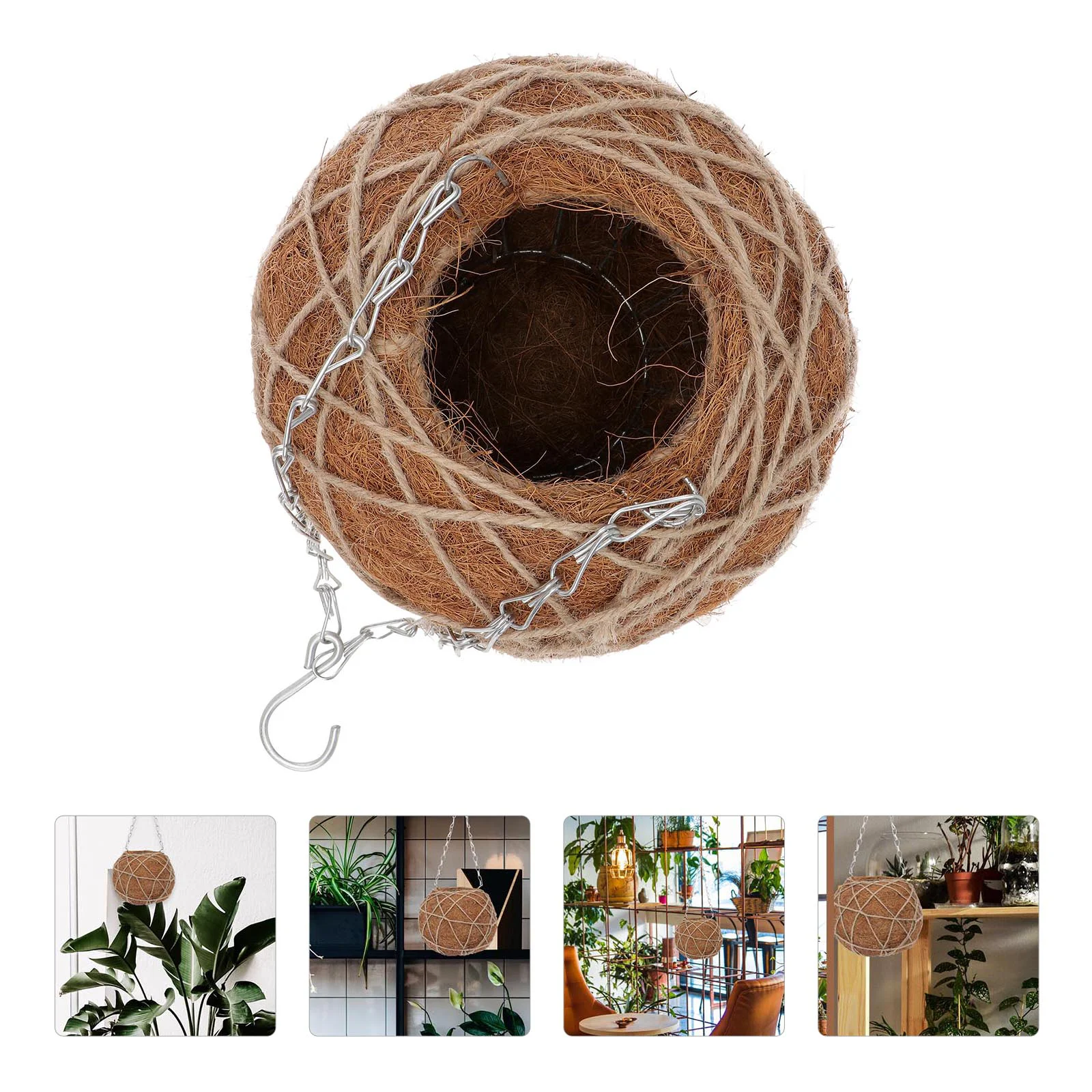 

Coconut Palm Hanging Basket Flower Pot Classic Porch Flowerpot Container Hand-knitted