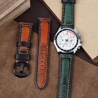 onthelevel vintage watchband orange green crazy horse genuine leather watch strap wristband handmade watch accessories
