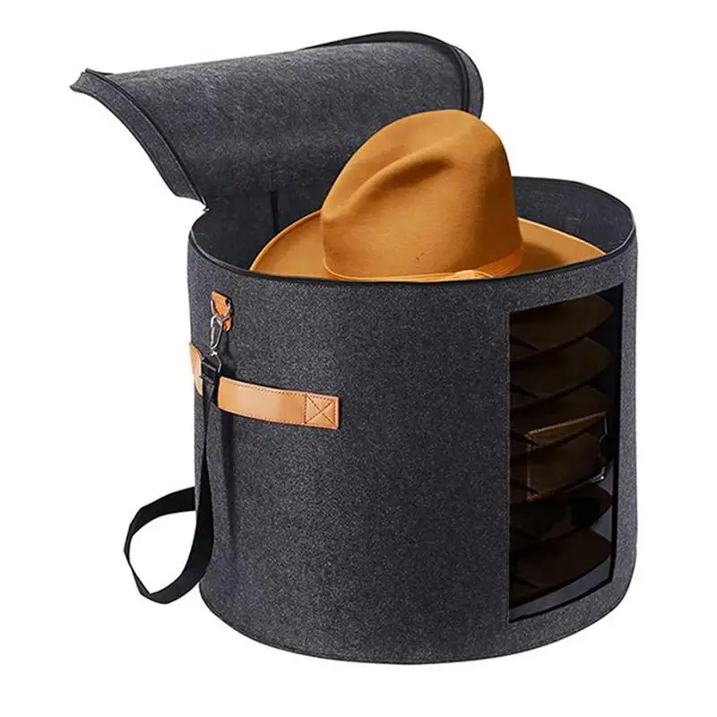 

Hat Storage Box Felt Hat Box Organizer Dustproof Round Travel Hat Boxes With Zippered Lid Large Capacity Hat Organizer