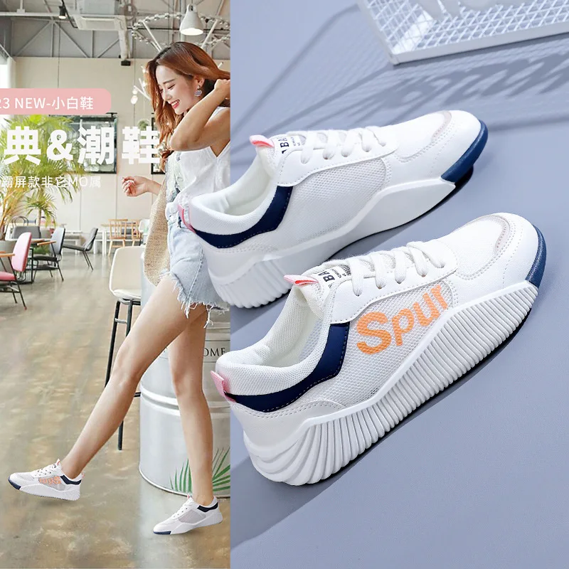 

Женские кроссовки на толстой подошве, белые дышащие кроссовки в Корейском стиле, повседневная спортивная обувь для скейтборда, для студентов, для лета, 2023