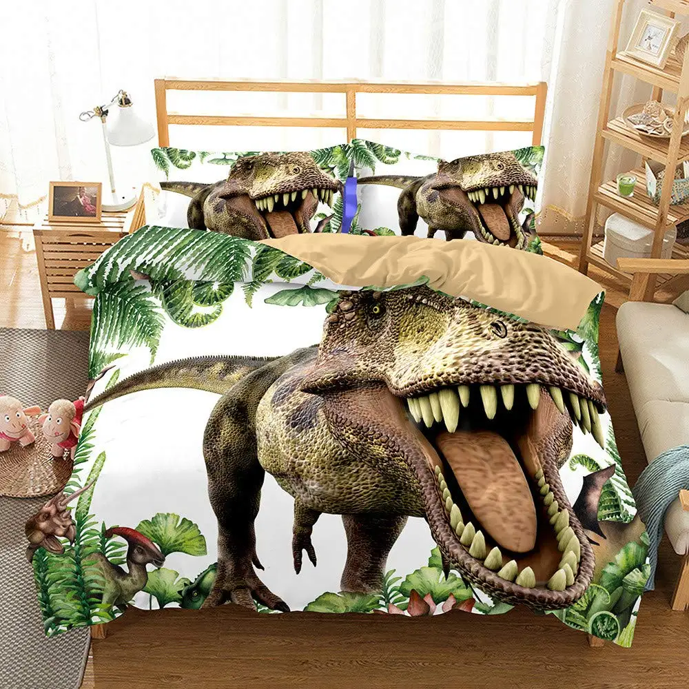 

Пододеяльник с динозавром, черное постельное белье с изображением хищника из эволюции и вымирания, полный двуспальный Королевский чехол бо...