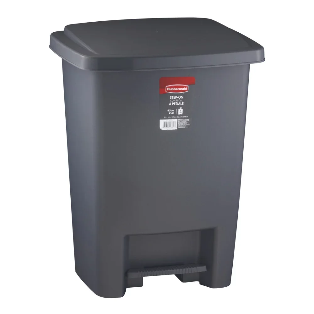 

8.3 Gal Step-on Plastic Kitchen Trash Can, Metallic Trash Can Kitchen