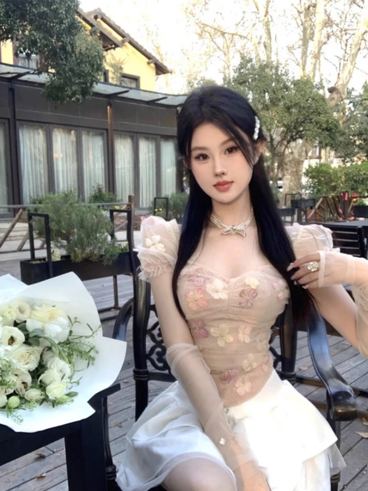 Женские рубашки Ezgaga с цветочным кружевом лоскутное шитье бандажный вырез тонкий