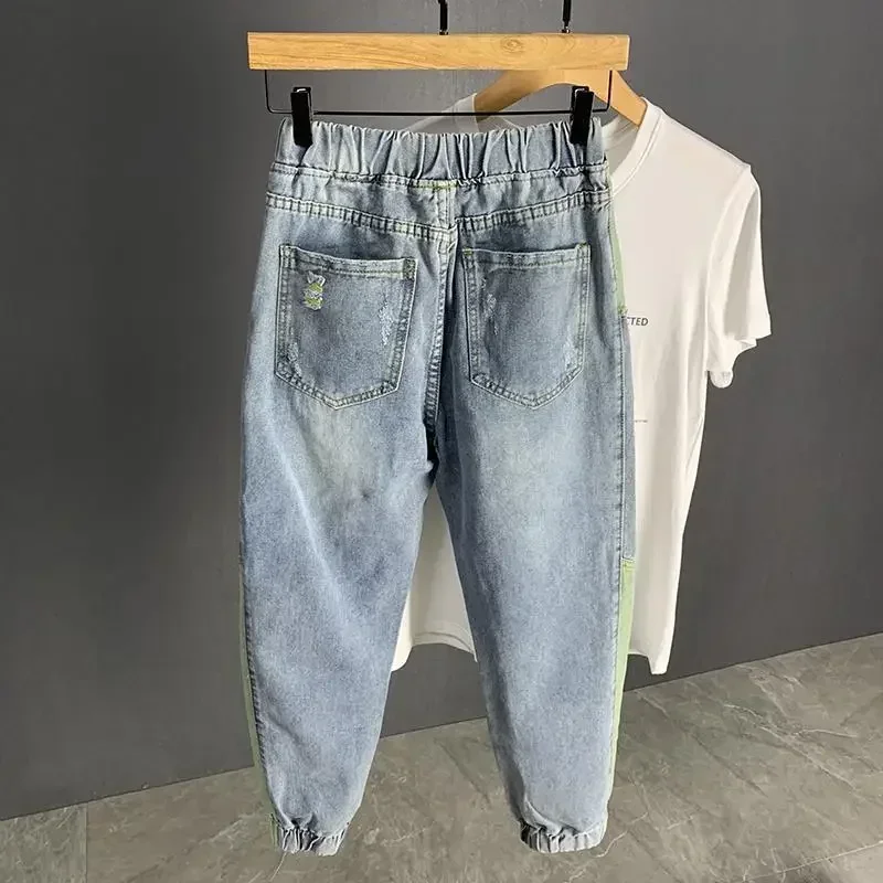 Мужские ковбойские брюки с дырками рваные мужские джинсы рельефные летние