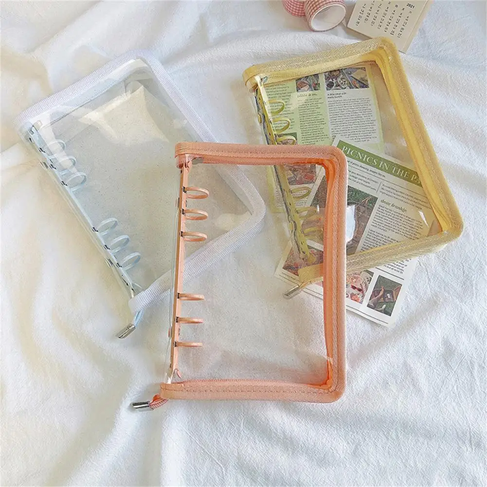 

A5/A6 Diary Binder Flower Zipper Macaron Color Waterproof 6 Rings School Stationery Clear Loose Leaf Notebook Cover for Student