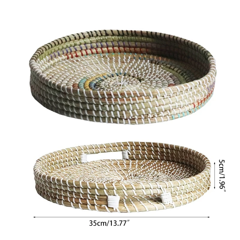 

Hand Woven Fruit Basket Round Rattan Serving Tray Food Candy Snack Storage Plate T21C