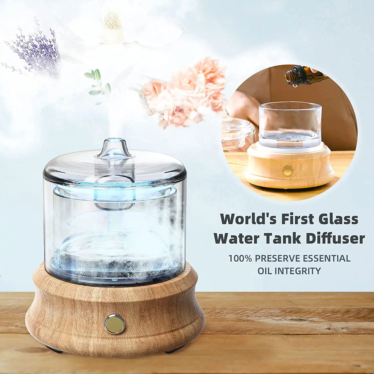 Glass Essential Oil Diffuser Humidifier Waterless Auto Shut-Off Colors Lights Aroma Diffusers For Bedroom Home Yoga Gift 80ML
