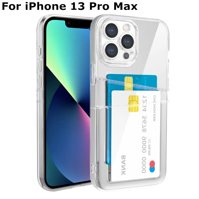 Прозрачный чехол для iPhone 15 Pro Max с двумя слотами карт мягкий ударопрочный 12 11 14 XS XR X