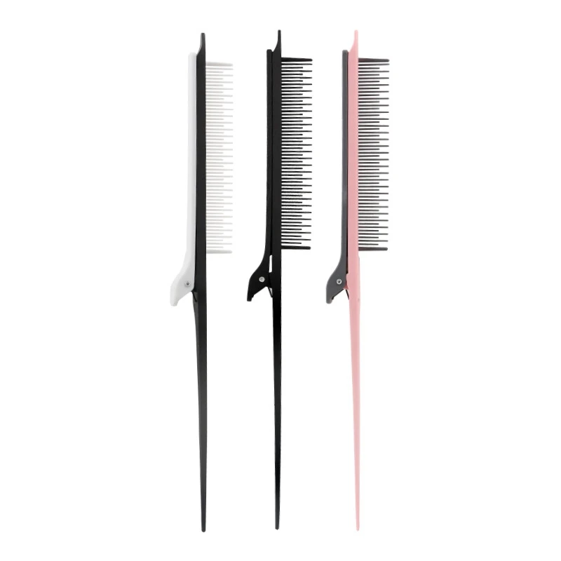 

2Pcs Point-Tail Highlight Comb High-Gloss Comb Point-Tail Plastic Comb Hair Salon Color Brush Weave With Hair Clip