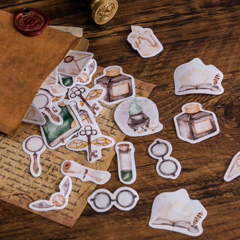 

45PCS Vintage Magic Magic DIY Sticky Stickers Aesthetic Decoractive Scrapbooking Accessories Paper Sticker Flakes for Kids