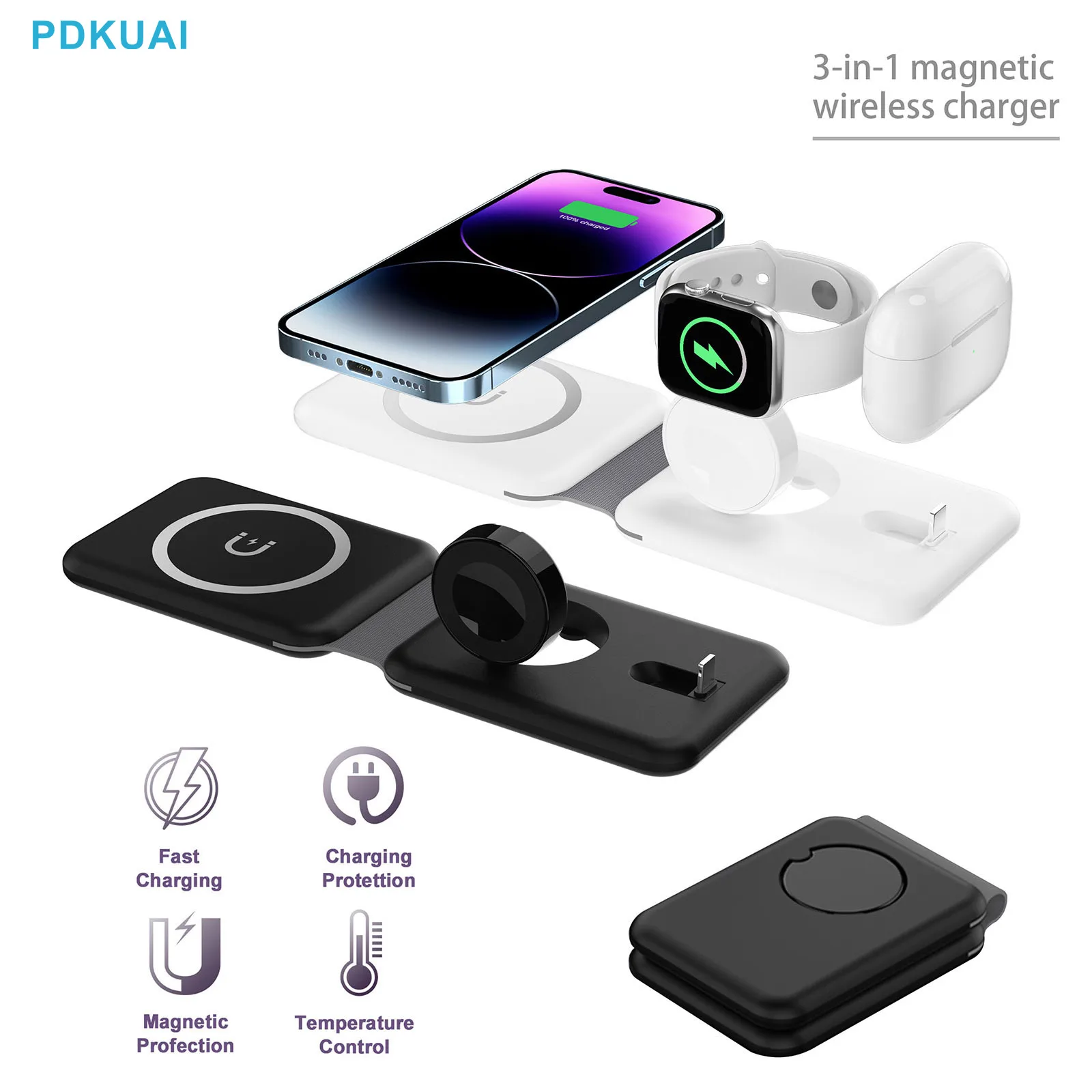 

Магнитная Беспроводная зарядная площадка 3 в 1 15 Вт для iPhone 12 13 14 Pro Max Apple Watch 8 7 Airpods, складная док-станция для быстрой зарядки