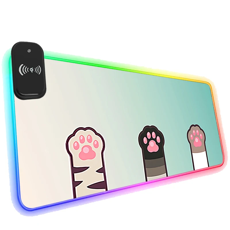 

Розовый милый коврик для мыши с кошачьими лапками для телефона с беспроводной зарядкой и светодиодной подсветкой, крутые офисные аксессуар...