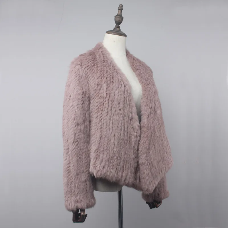 Real Rabbit Fur Knit Cardigan Coat Female Natural Handmade Irregular Collar Overcoat Rabbit Fur Jacket Knitted Outerwear Vest