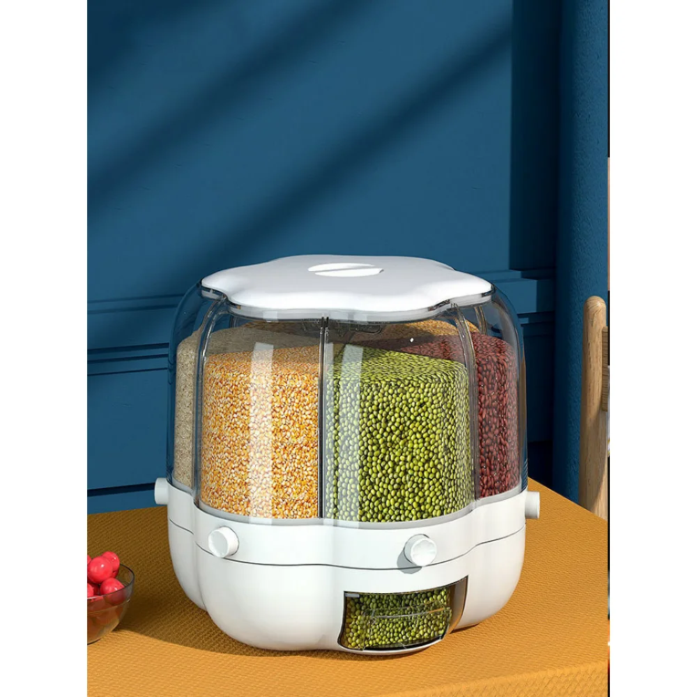 

Kitchen Storage Box Rotatable Jars Bulk Cereals Organizers Grain Barrels Separated Home Containers Sealed Insectproof Rice Tank