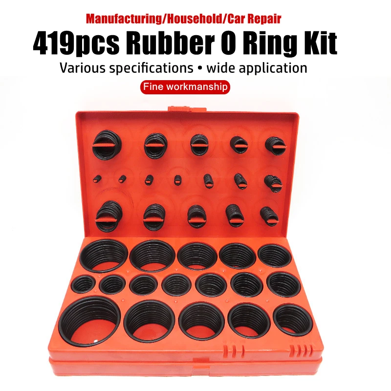 

419Pcs Rubber O Ring Sealing Gasket Washer Sets Assorted O-rings Seal Tool Black O Ring Assortment Kit for Machine Repair