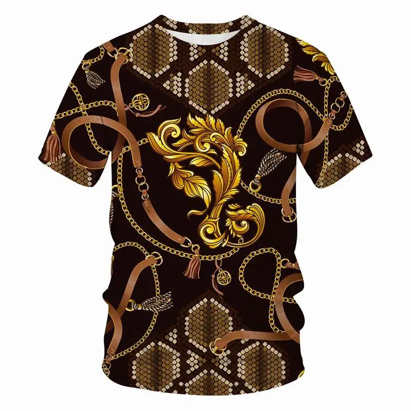 

Summer Fun Handsome 3D Print Short-sleeved Color-coordinated Low-key Casual Breathable Large Size Men's Round Neck Fashion Botto