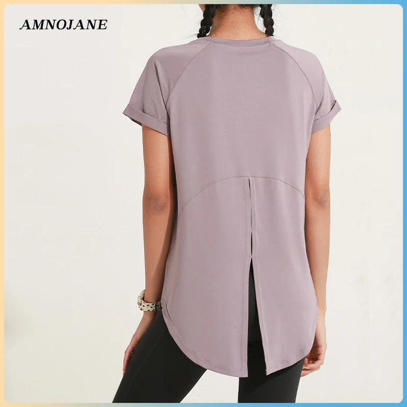 Women Sports Top Fitness Yoga Shirt Workout Exercise Crop Tops Dry Fit Gym Running T Shirt Zumba Active Wear Loose Short Sleeve