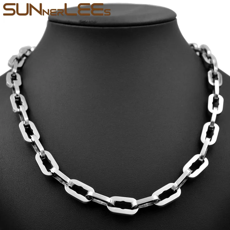 Колье из нержавеющей стали SUNNERLEES 316L 9 мм геометрической овальной звеньевой цепи с высокопольской серебристой отделкой для мужчин и женщин в подарочной упаковке SC249.