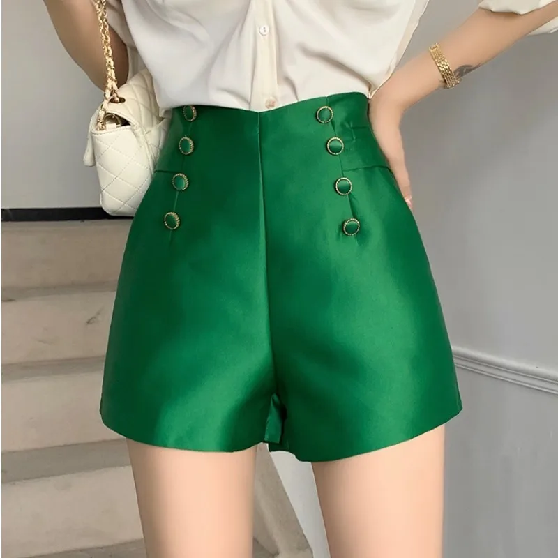 

2023 Summer New Collection High Waist Double Breasted Buttons Slim Shorts Women Casual