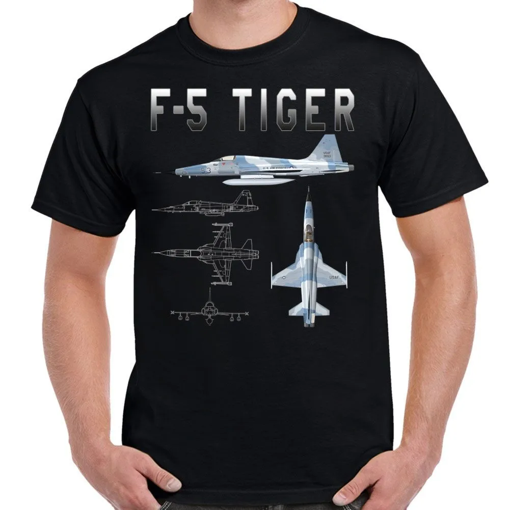 

F-5 Tiger Schematic Navy Light Fighter Men T-shirt Short Sleeve Casual Cotton O-Neck Summer Shirts