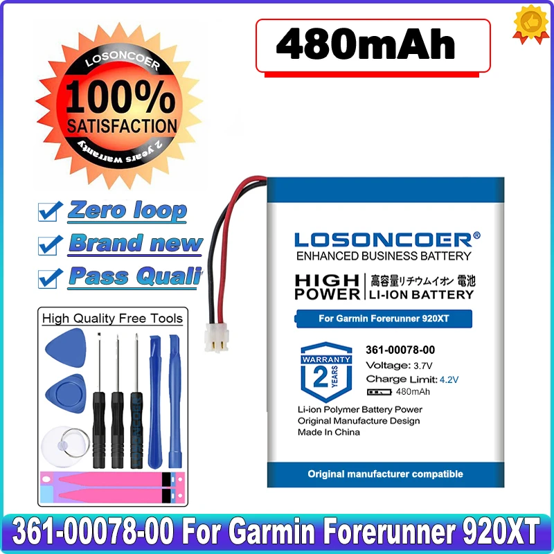 

LOSONCOER 480mAh 361-00078-00 361-00078-01 Battery for Garmin Forerunner 920XT Batteries Smart sports watch Battery