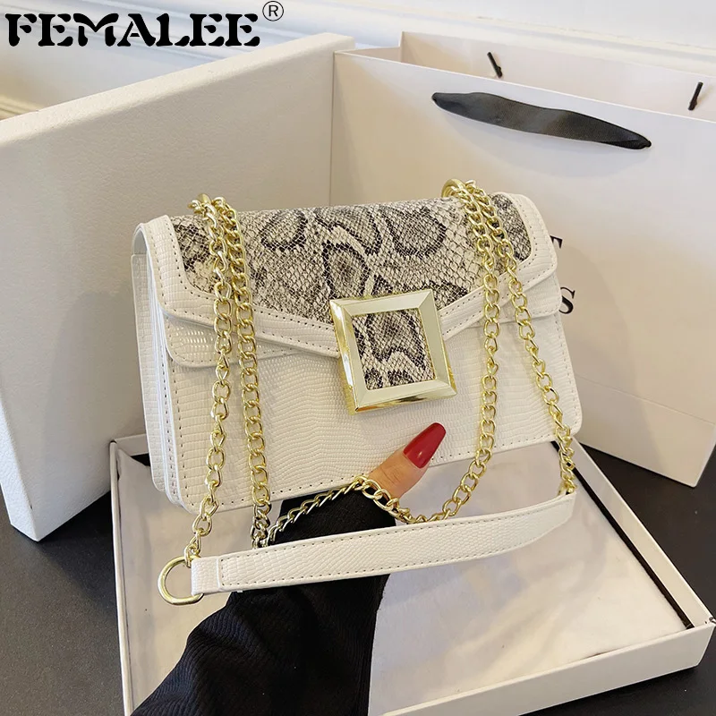 

New Women Serpentine Messenger Purses Luxury Leather Handbag Fashion Classic Crossbody One-shoulder Square Buckle Flap Bag