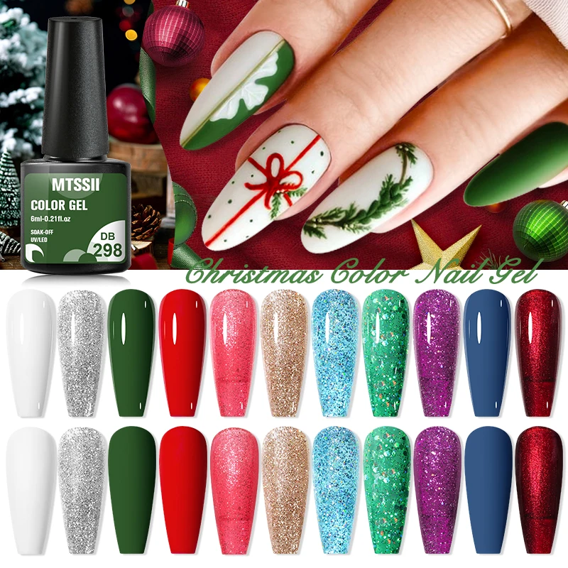 

Mtssii 6 мл Рождественский Цветной Гель-лак для ногтей Красный Зеленый Гель-лак для ногтей Полупостоянный впитывающий УФ светодиодный новогодний Гель-лак для ногтей