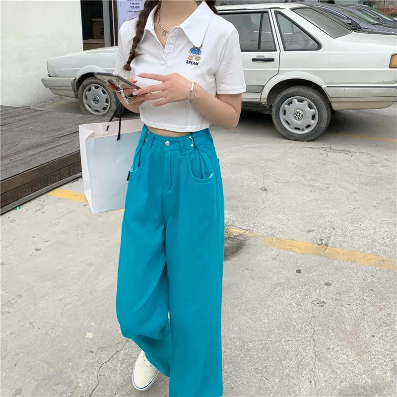 Vintage Y2K New Jeans Pink Hippie Women's Straight Tube Loose High Waist Show Thin Personality Casual Baggy Pants Streetwear 90s
