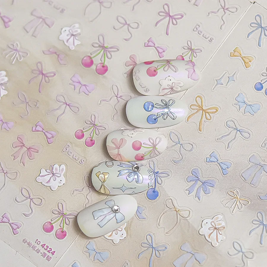 Цветной вишневый кролик со стразами и бантом в виде сердца клубничная лента