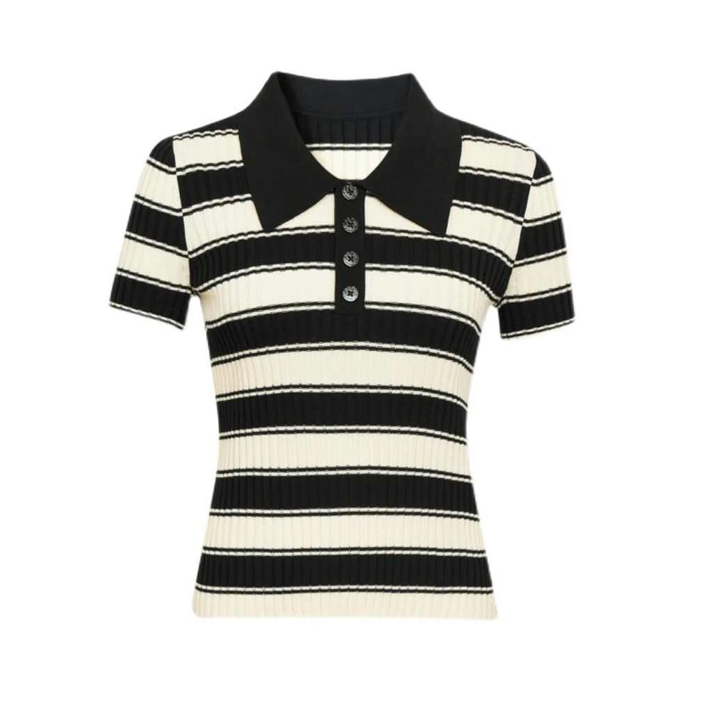 

Свободная Винтажная футболка с коротким рукавом в черно-белую полоску с куклой, летняя одежда, Укороченный джемпер, женские пуловеры с графическим принтом