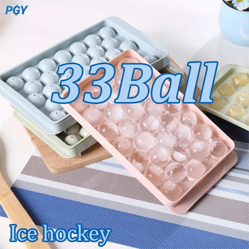 

33 Ice Ball Hockey Mold Frozen Whiskey Cocktail Mini Ball Maker Mold Round Ice Cube Mold with Lid Ice Tray Box Kitchen Tools