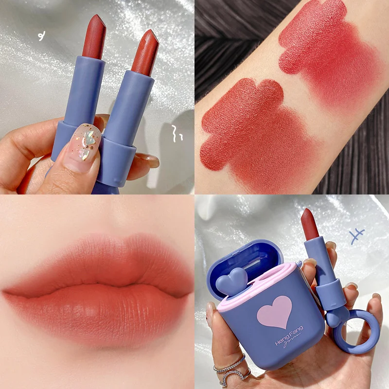 

Mini Cute Double Tube Lipstick Fog Face Velvet Matte Students' White Peach Oolong Color Lipstick 6 Color lip gloss