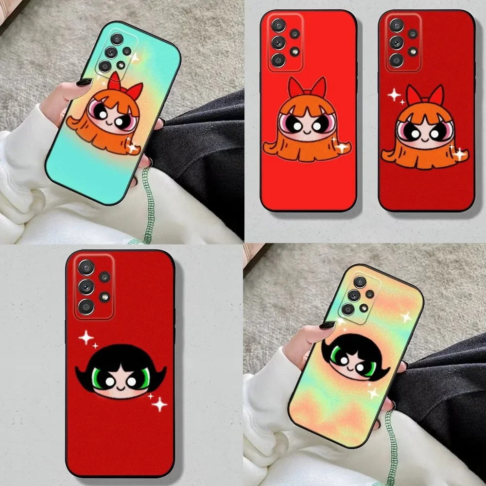 P-Powerpuff cute Girls Phone Case For Samsung S24 S23 S22 S21 S20 S10 S10E S9 Plus FE Note 20 Ultra 10 9 Black Cover Shell