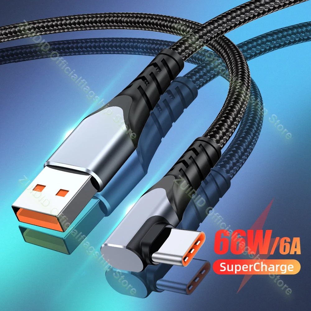 

Fast Charging USB Type C Cable 6A 66W For Huawei P50 Pro 5A USB C Data Charger 90 Degree USB Cable For Xiaomi Redmi Samsung 2/3m
