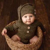 newborn photography clothing knitted triangle romper long tail cap set baby photography clothing infant baby girls romper
