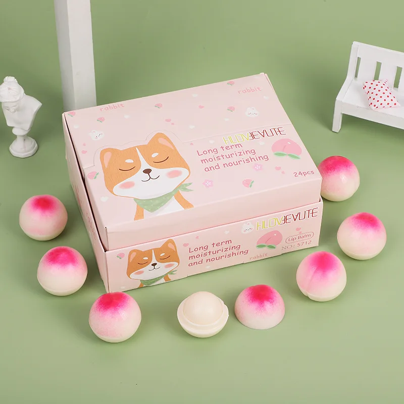 

24 pcs Peach Lip Balm Cute Colorless Moisturizing Desalination Lip Texture Lipstick Cute Makeup Fruit Lip Gloss Lip Balm