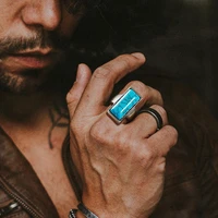 turkish stone ring for men women stainless steel mens ring blue rectangle ring signet ring engagement ringboho jewelry