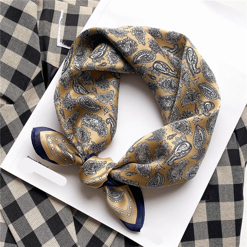 

New 100% Real Silk Scarf for Women Neckerchief Bandana Lady Hair Scarves Square Kerchief Design Female Printed Foulard 2022