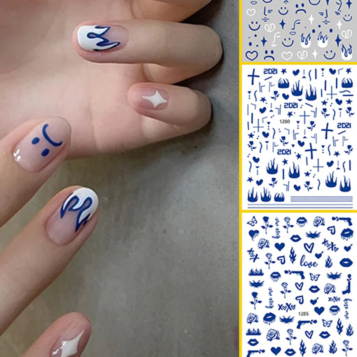 

10PCS Klein Blue Flame Nail Sticker Art Nail Patch Smudged Love Nail Decoration Decal Flame Red 3D Self-adhesive Slider