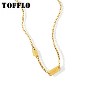 tofflo stainless steel jewellery notched lucky double brand clavicle necklace womens 18k gold plated simple necklace bsp569