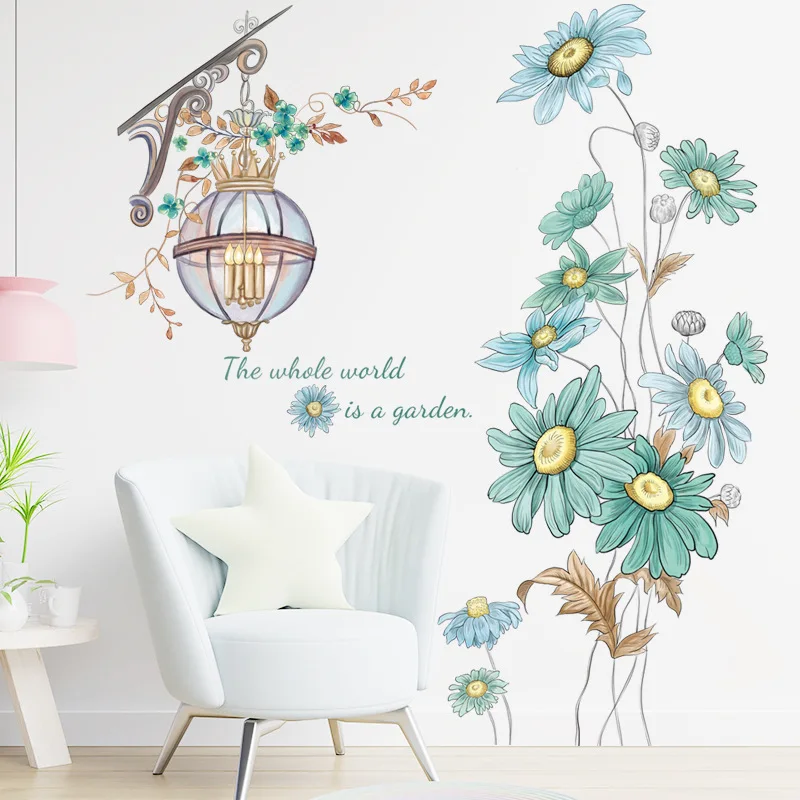 

Green Daisy Wall Stickes Flowers for Living Room Bedroom Deocoration PVC Decal Removable Self-adhesive Vinyl Wallpaper Murals