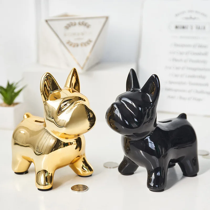 

Fashion Bulldog Gold Plating Crafts Sculpture Creative Gifts Modern Simple Home Decoration Statue Coin Piggy Bank Ornaments